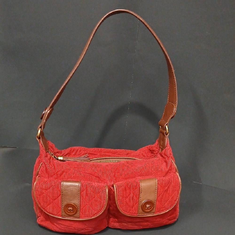 Vera Bradley Red Quilted Corduroy Handbag EUC